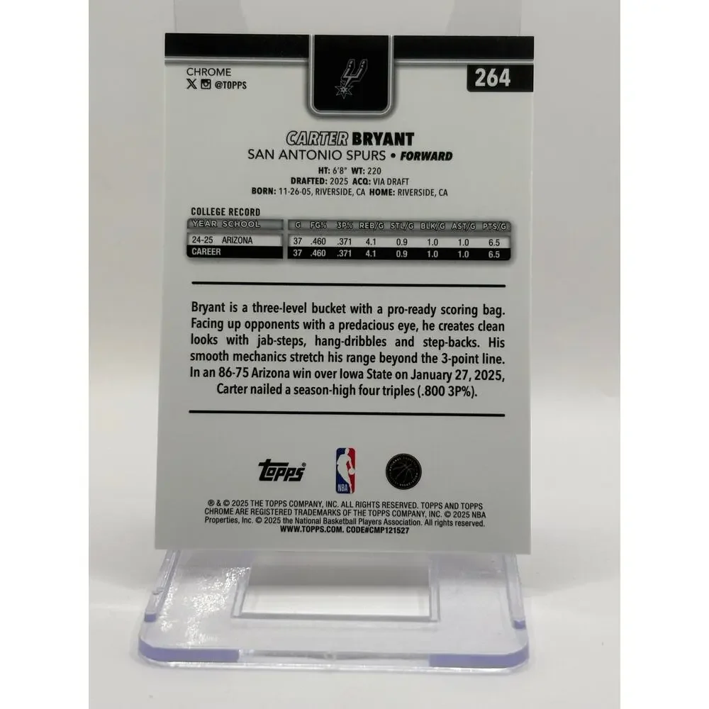 2025-26 Topps Chrome Carter Bryant Rookie San Antonio Spurs RC